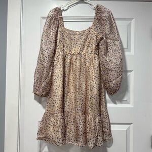 Entro Long Sleeve Floral Dress - Cream and Purple